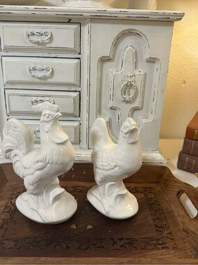 Vintage glazed ceramic mid century roosters